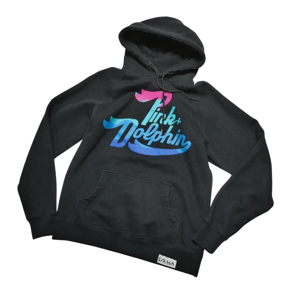 Pink Dolphin Hoodie Mens Medium Black Fleece Gradient Logo Hooded Sweatshirt